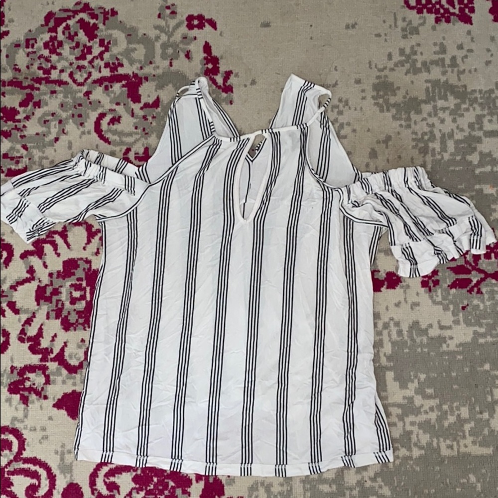 Black and white striped off the should top